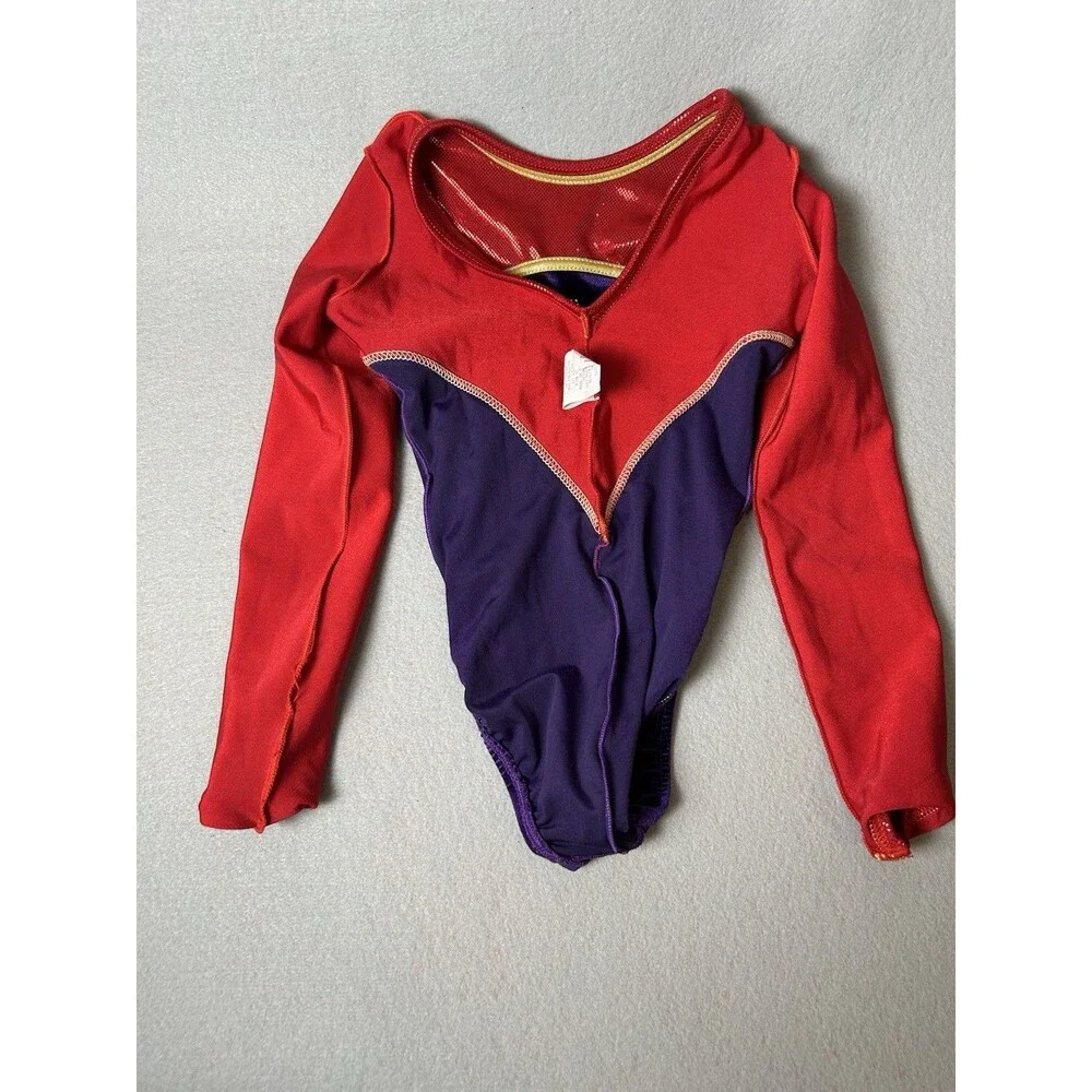 Alpha Factor Long Sleeve Red Purple Bling Competition Leotard Size CME Youth‎ M